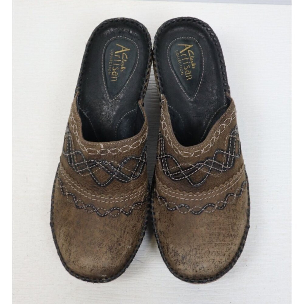 Clarks  Brown Mules Distressed Leather Size 8.